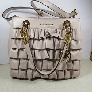 Michael Kors Cynthia Small Ruffled Leather Satchel, Soft Pink, Crossbody